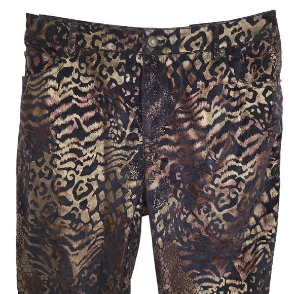 Eric Casual | NWT Women's Black and Gold Metallic Corduroy Leopard Pants - Picture 3 of 11